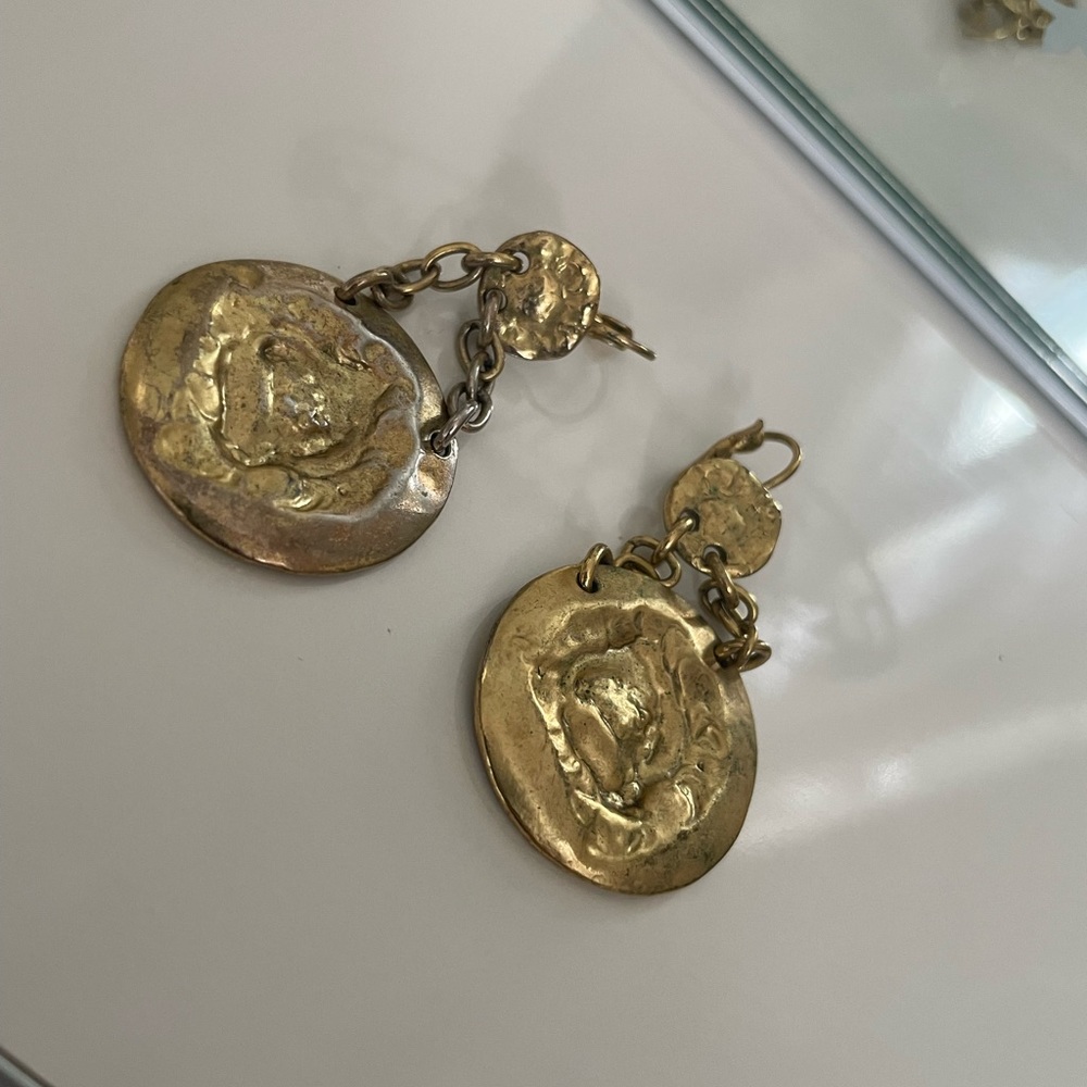 Unique Chic Distressed Gold Statement Dangle Earr… - image 4